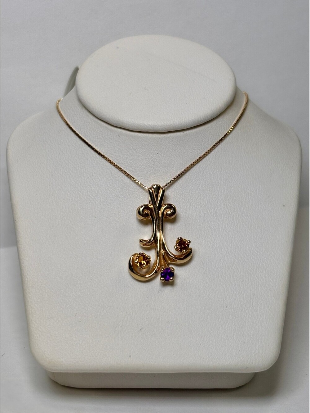 14k Yellow Gold Amethyst and Amber Necklace